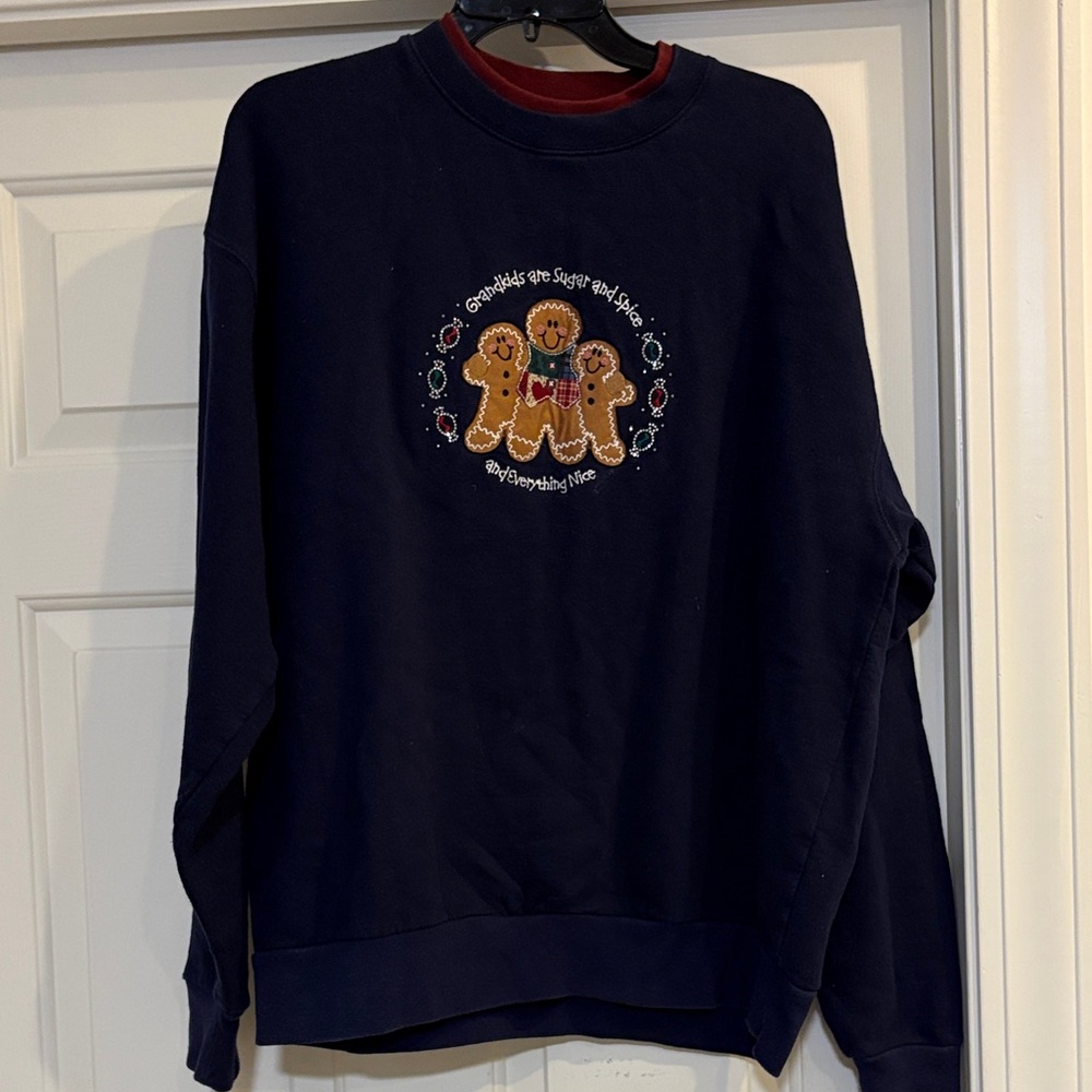 Navy Blue Gingerbread Embroidered Sweatshirt